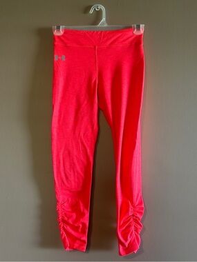 Under Armour Girls' Neon Coral Pink Ruched Ankle Leggings